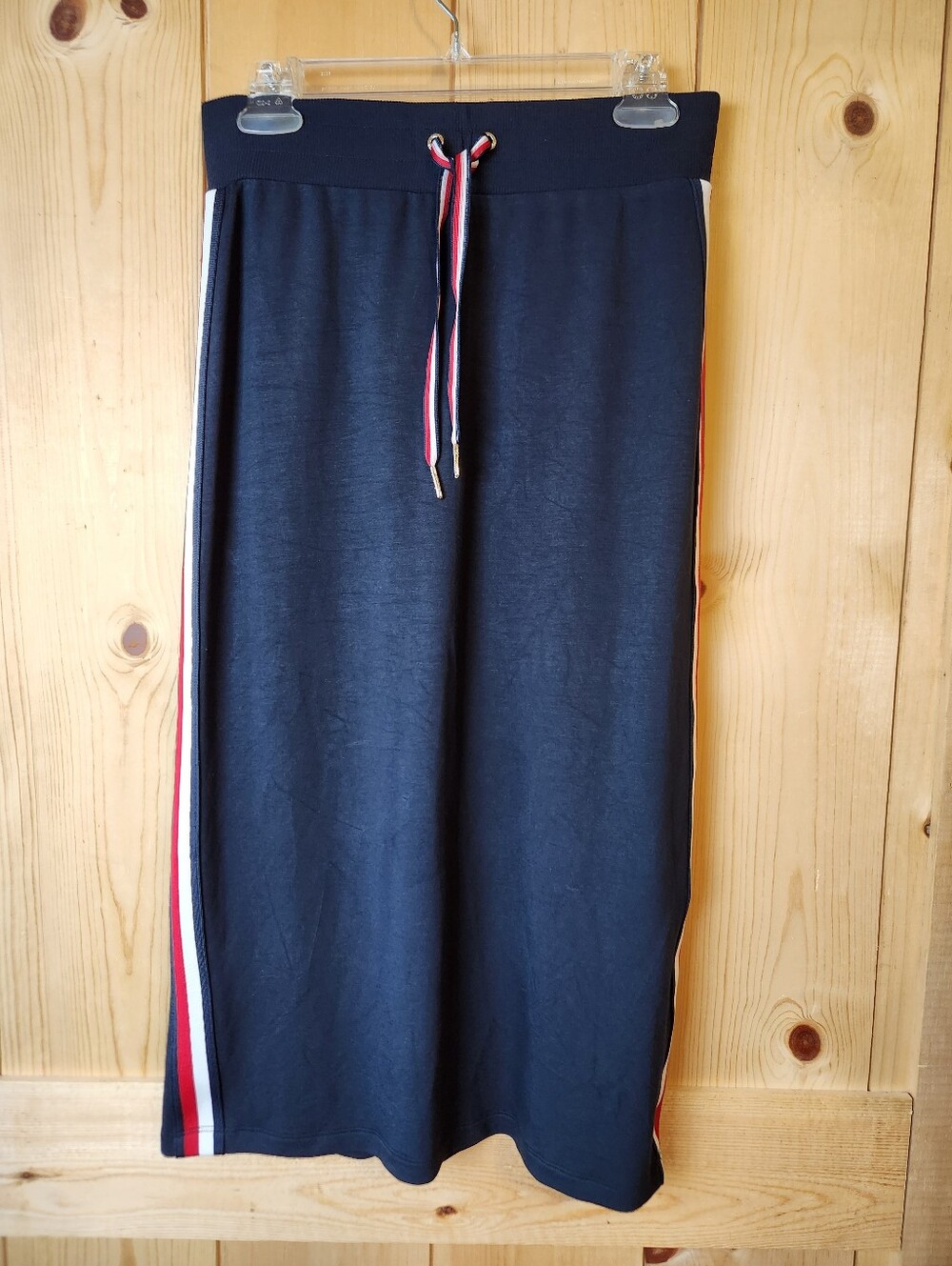 Tommy Hilfiger Navy Blue Side Stripe Panels Adj. Waist Straight Pencil Skirt NWT